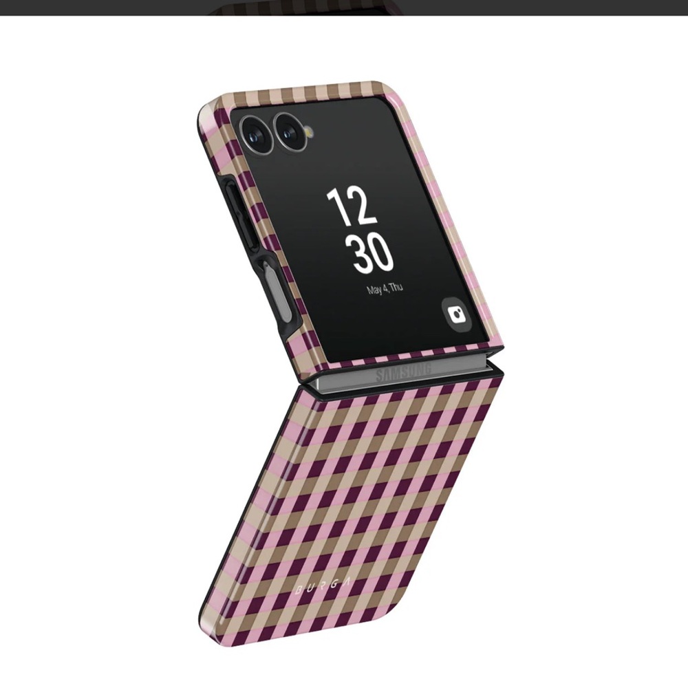 Samsung Checkered Flip Phone Case - Purple and Beige